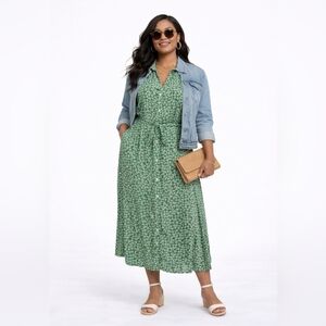 Green Floral Viscose Dress Size XL
